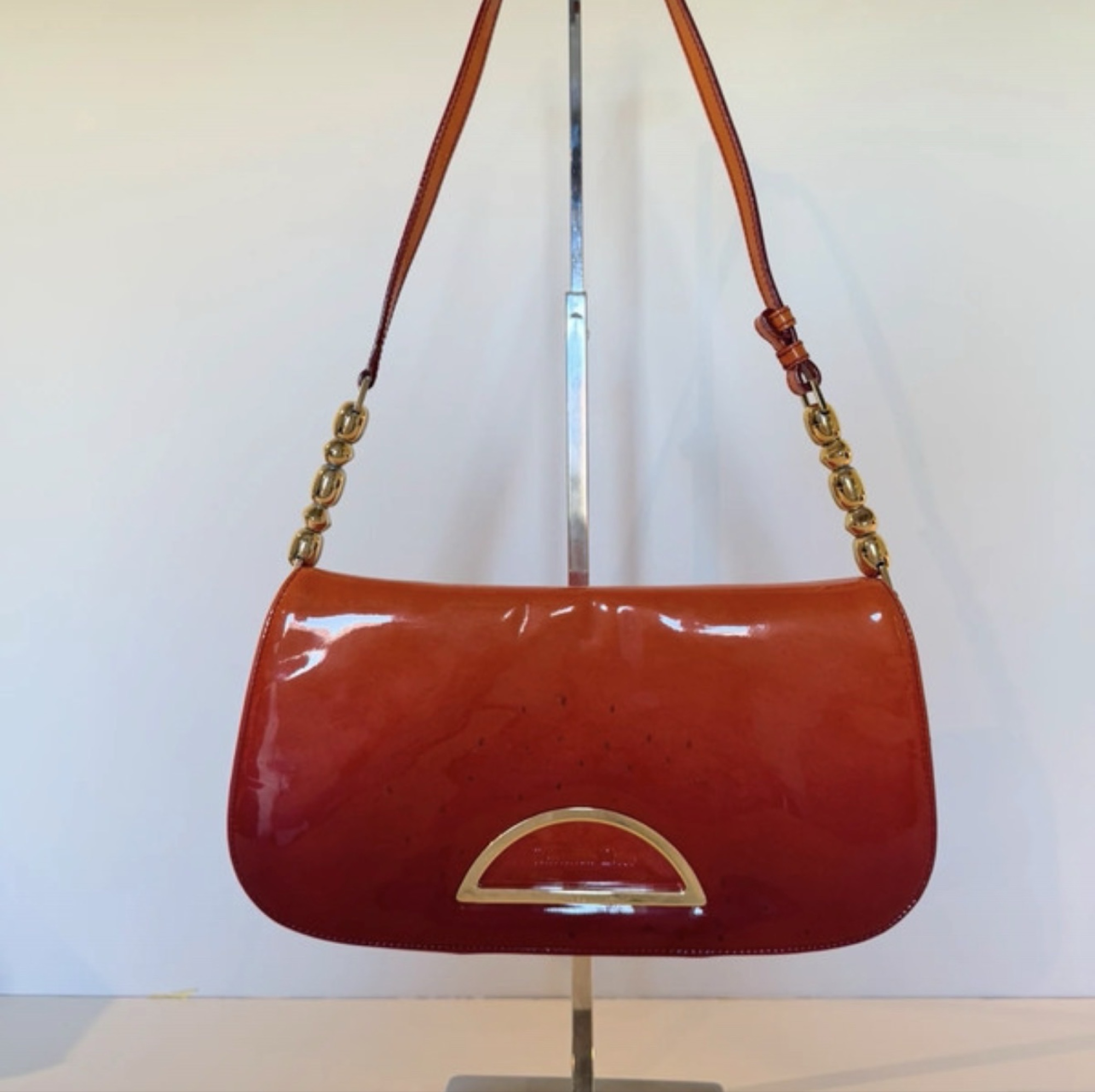 Dior Dior Gaucho Shoulder Bag Patent Leather Red
